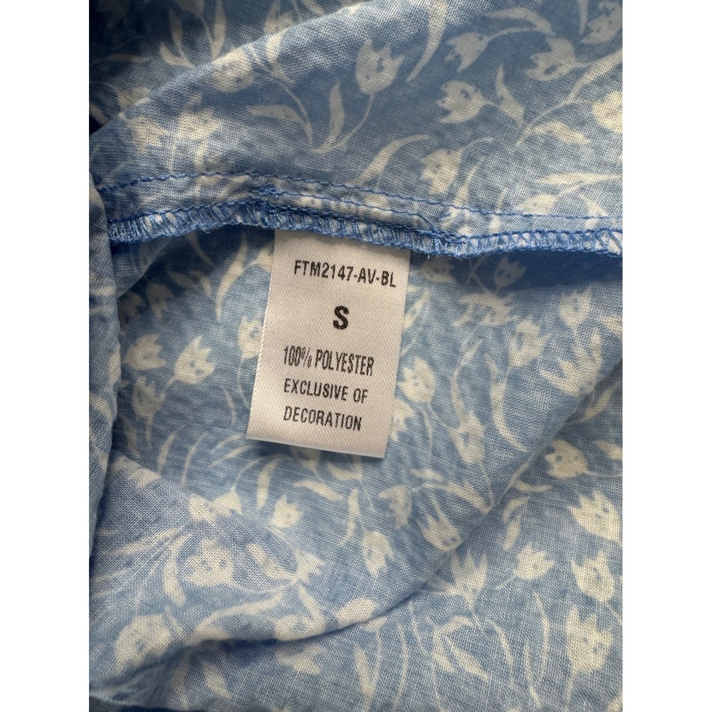 THML Blue Floral Embroidered V-Neck Blouse Puff Sleeve Top Small - Picture 4 of 9